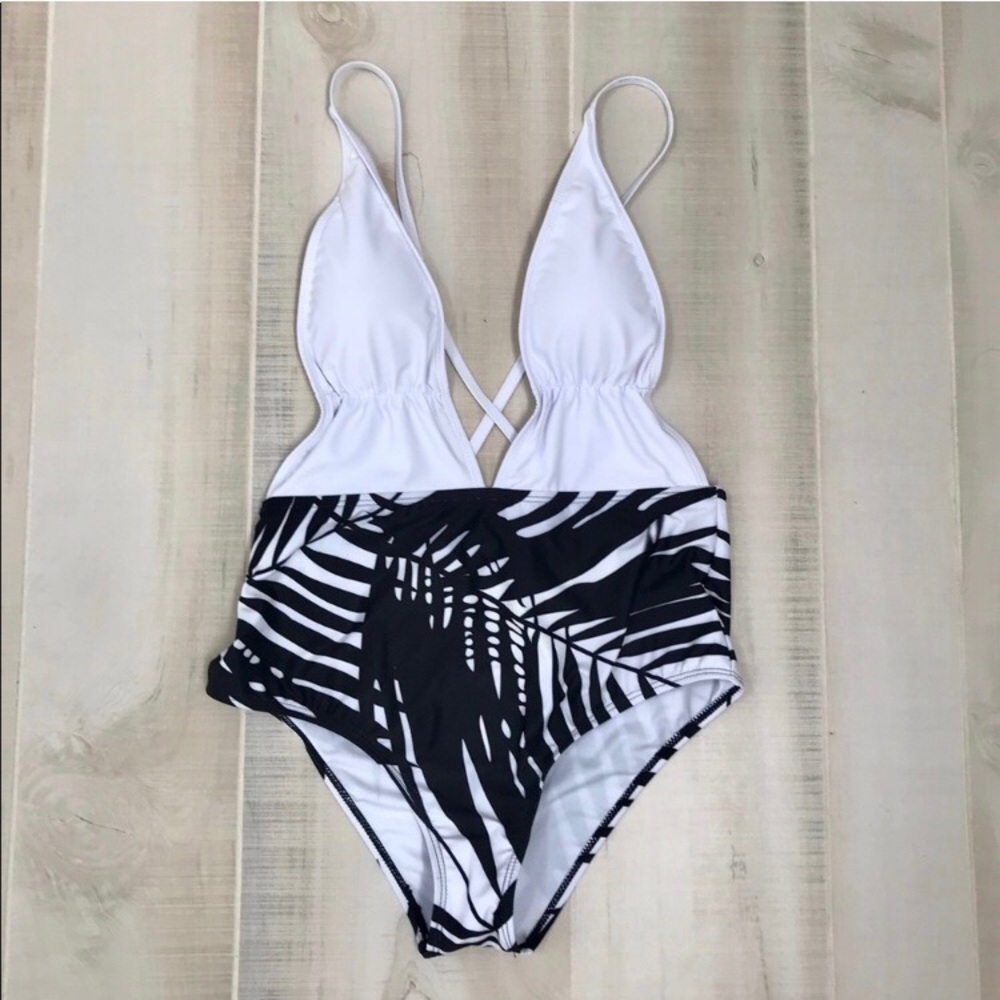 Deep V Strappy High Waist Monokini Women Swim Suit - Picture 3 of 5